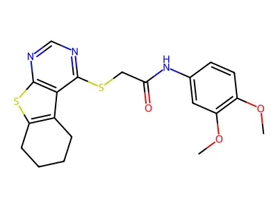 N-(3,4-dimethoxyphenyl)-2-(5,6,7,8-tetrahydro[1]benzothieno[2,3-d]pyrimidin-4-ylsulfanyl)acetamide structure
