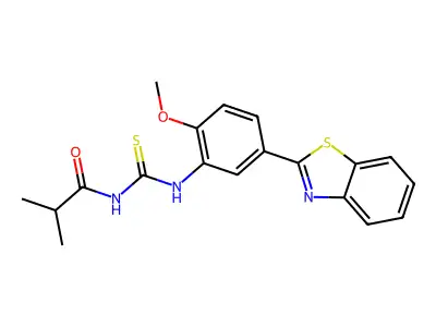 N-[[5-(1,3-benzothiazol-2-yl)-2-methoxyphenyl]carbamothioyl]-2-methylpropanamide structure