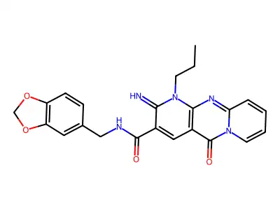 N-(1,3-benzodioxol-5-ylmethyl)-2-imino-5-oxo-1-propyl-1,5-dihydro-2H-dipyrido[1,2-a:2',3'-d]pyrimidine-3-carboxamide structure