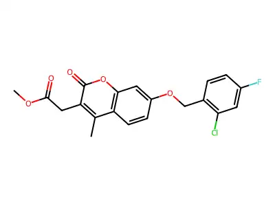 methyl {7-[(2-chloro-4-fluorobenzyl)oxy]-4-methyl-2-oxo-2H-chromen-3-yl}acetate structure