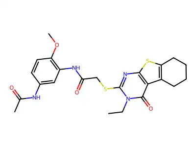 N-(5-Acetamido-2-methoxyphenyl)-2-((3-ethyl-4-oxo-3,4,5,6,7,8-hexahydrobenzo[4,5]thieno[2,3-d]pyrimidin-2-yl)thio)acetamide structure