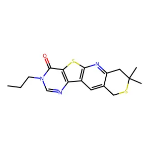 8,8-dimethyl-3-propyl-7,10-dihydro-8H-thiopyrano[3'',4'':5',6']pyrido[3',2':4,5]thieno[3,2-d]pyrimidin-4(3H)-one structure