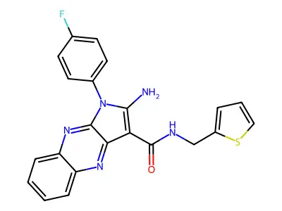 2-amino-1-(4-fluorophenyl)-N-(thiophen-2-ylmethyl)-1H-pyrrolo[2,3-b]quinoxaline-3-carboxamide structure