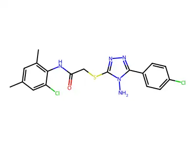 2-[4-amino-5-(4-chlorophenyl)(1,2,4-triazol-3-ylthio)]-N-(2-chloro-4,6-dimethy lphenyl)acetamide structure