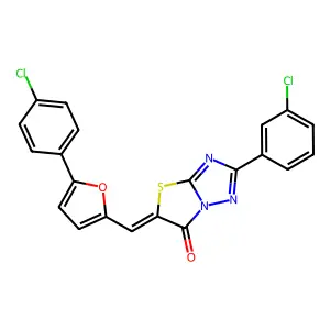(5Z)-2-(3-chlorophenyl)-5-{[5-(4-chlorophenyl)furan-2-yl]methylidene}[1,3]thiazolo[3,2-b][1,2,4]triazol-6(5H)-one structure