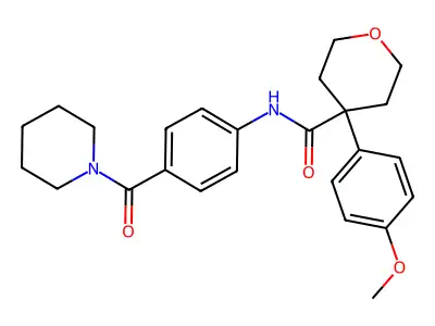 4-(4-methoxyphenyl)-N-[4-(piperidine-1-carbonyl)phenyl]oxane-4-carboxamide structure
