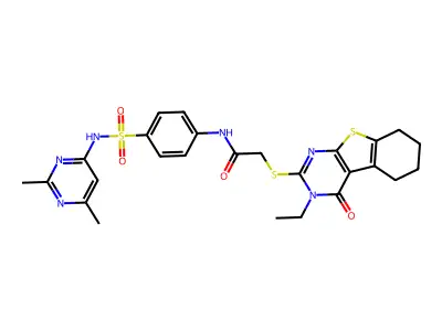 N-(4-(N-(2,6-Dimethylpyrimidin-4-yl)sulfamoyl)phenyl)-2-((3-ethyl-4-oxo-3,4,5,6,7,8-hexahydrobenzo[4,5]thieno[2,3-d]pyrimidin-2-yl)thio)acetamide structure