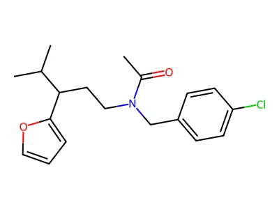 N-[(4-chlorophenyl)methyl]-N-[3-(furan-2-yl)-4-methylpentyl]acetamide structure