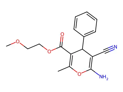2-methoxyethyl 6-amino-5-cyano-2-methyl-4-phenyl-4H-pyran-3-carboxylate structure