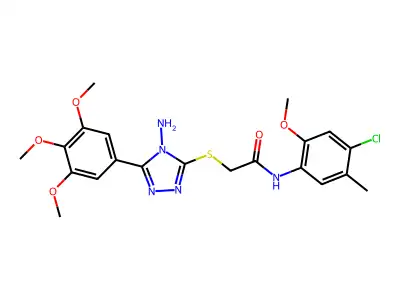 2-{[4-amino-5-(3,4,5-trimethoxyphenyl)-4H-1,2,4-triazol-3-yl]sulfanyl}-N-(4-chloro-2-methoxy-5-methylphenyl)acetamide structure