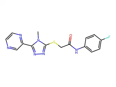 N-(4-fluorophenyl)-2-{[4-methyl-5-(pyrazin-2-yl)-4H-1,2,4-triazol-3-yl]sulfanyl}acetamide structure