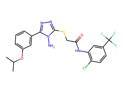 2-{4-amino-5-[3-(methylethoxy)phenyl](1,2,4-triazol-3-ylthio)}-N-[2-chloro-5-(trifluoromethyl)phenyl]acetamide structure