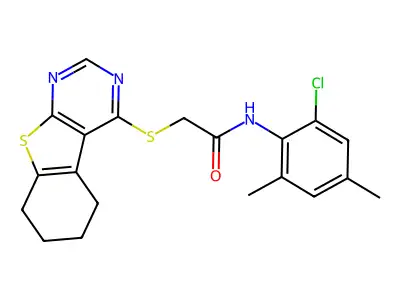 N-(2-chloro-4,6-dimethylphenyl)-2-(5,6,7,8-tetrahydro[1]benzothieno[2,3-d]pyrimidin-4-ylsulfanyl)acetamide structure