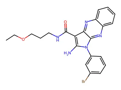 2-amino-1-(3-bromophenyl)-N-(3-ethoxypropyl)-1H-pyrrolo[2,3-b]quinoxaline-3-carboxamide structure