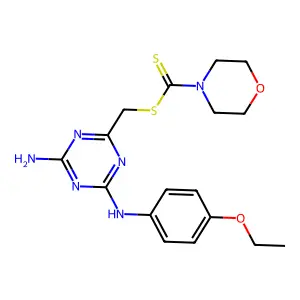 [4-amino-6-(4-ethoxyanilino)-1,3,5-triazin-2-yl]methyl morpholine-4-carbodithioate structure