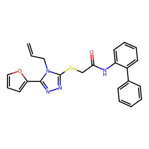 2-(5-(2-furyl)-4-prop-2-enyl(1,2,4-triazol-3-ylthio))-N-(2-phenylphenyl)acetam ide structure