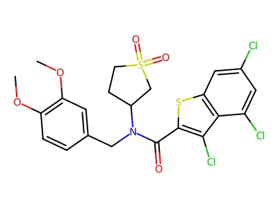 3,4,6-trichloro-N-(3,4-dimethoxybenzyl)-N-(1,1-dioxidotetrahydrothiophen-3-yl)-1-benzothiophene-2-carboxamide structure