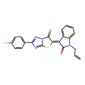 (3Z)-3-[2-(4-fluorophenyl)-6-oxo[1,3]thiazolo[3,2-b][1,2,4]triazol-5(6H)-ylidene]-1-(prop-2-en-1-yl)-1,3-dihydro-2H-indol-2-one structure