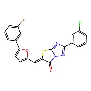 (5Z)-5-{[5-(3-bromophenyl)furan-2-yl]methylidene}-2-(3-chlorophenyl)[1,3]thiazolo[3,2-b][1,2,4]triazol-6(5H)-one structure