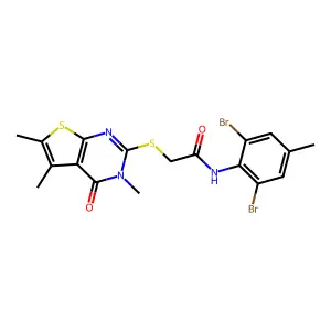 N-(2,6-dibromo-4-methylphenyl)-2-[(3,5,6-trimethyl-4-oxo-3,4-dihydrothieno[2,3-d]pyrimidin-2-yl)sulfanyl]acetamide structure