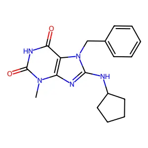 7-benzyl-8-(cyclopentylamino)-3-methyl-1H-purine-2,6(3H,7H)-dione structure