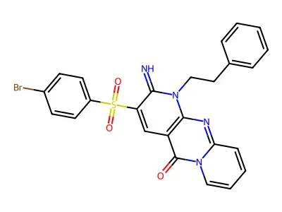 3-[(4-Bromophenyl)sulfonyl]-2-imino-1-(2-phenylethyl)-1,6-dihydropyridino[1,2-a]pyridino[2,3-d]pyrimidin-5-one structure