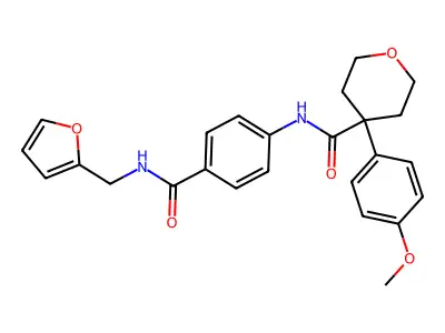 N-[4-(furan-2-ylmethylcarbamoyl)phenyl]-4-(4-methoxyphenyl)oxane-4-carboxamide structure