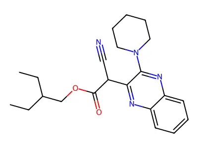 2-Ethylbutyl 2-cyano-2-(3-(piperidin-1-yl)quinoxalin-2-yl)acetate structure