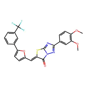 (5Z)-2-(3,4-dimethoxyphenyl)-5-({5-[3-(trifluoromethyl)phenyl]-2-furyl}methylene)[1,3]thiazolo[3,2-b][1,2,4]triazol-6(5H)-one structure