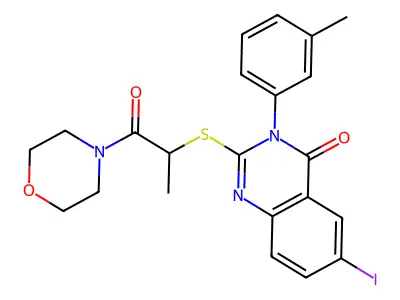 6-iodo-3-(3-methylphenyl)-2-(1-morpholin-4-yl-1-oxopropan-2-yl)sulfanylquinazolin-4-one structure