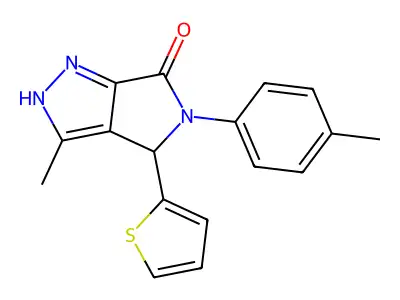 3-methyl-5-(4-methylphenyl)-4-thiophen-2-yl-2,4-dihydropyrrolo[3,4-c]pyrazol-6-one structure