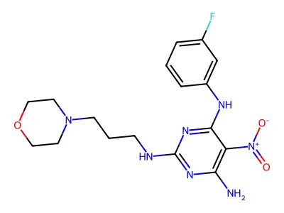 4-N-(3-fluorophenyl)-2-N-(3-morpholin-4-ylpropyl)-5-nitropyrimidine-2,4,6-triamine structure