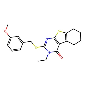 3-Ethyl-2-((3-methoxybenzyl)thio)-5,6,7,8-tetrahydrobenzo[4,5]thieno[2,3-d]pyrimidin-4(3H)-one structure