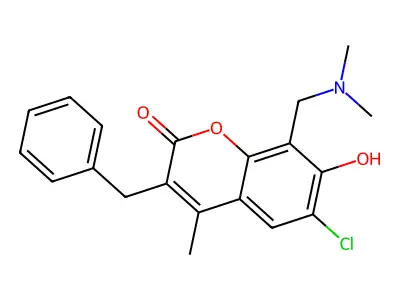 3-Benzyl-6-chloro-8-[(dimethylazaniumyl)methyl]-4-methyl-2-oxochromen-7-olate structure
