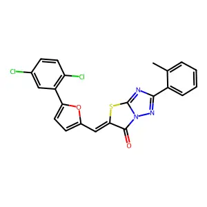 (5Z)-5-{[5-(2,5-dichlorophenyl)furan-2-yl]methylidene}-2-(2-methylphenyl)[1,3]thiazolo[3,2-b][1,2,4]triazol-6(5H)-one structure