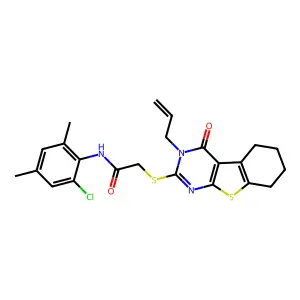 N-(2-chloro-4,6-dimethylphenyl)-2-{[4-oxo-3-(prop-2-en-1-yl)-3,4,5,6,7,8-hexahydro[1]benzothieno[2,3-d]pyrimidin-2-yl]sulfanyl}acetamide structure