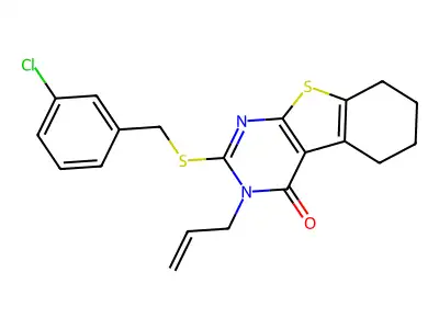 2-[(3-chlorobenzyl)sulfanyl]-3-(prop-2-en-1-yl)-5,6,7,8-tetrahydro[1]benzothieno[2,3-d]pyrimidin-4(3H)-one structure