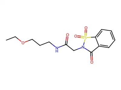 N-(3-ethoxypropyl)-2-(1,1,3-trioxo-1,2-benzothiazol-2-yl)acetamide structure