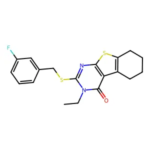 3-ethyl-2-[(3-fluorobenzyl)sulfanyl]-5,6,7,8-tetrahydro[1]benzothieno[2,3-d]pyrimidin-4(3H)-one structure