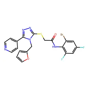 N-(2-bromo-4,6-difluorophenyl)-2-{[4-(furan-2-ylmethyl)-5-(pyridin-4-yl)-4H-1,2,4-triazol-3-yl]sulfanyl}acetamide structure
