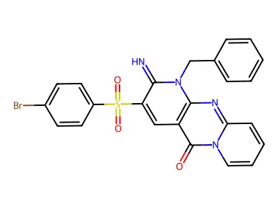 1-benzyl-3-[(4-bromophenyl)sulfonyl]-2-imino-1,2-dihydro-5H-dipyrido[1,2-a:2',3'-d]pyrimidin-5-one structure