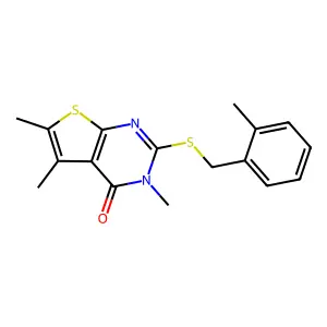 3,5,6-trimethyl-2-[(2-methylbenzyl)sulfanyl]thieno[2,3-d]pyrimidin-4(3H)-one structure