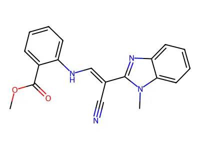 (E)-methyl 2-((2-cyano-2-(1-methyl-1H-benzo[d]imidazol-2-yl)vinyl)amino)benzoate structure