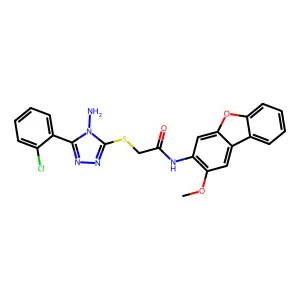 2-[[4-amino-5-(2-chlorophenyl)-1,2,4-triazol-3-yl]sulfanyl]-N-(2-methoxydibenzofuran-3-yl)acetamide structure