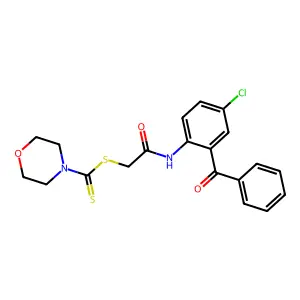 2-{[4-chloro-2-(phenylcarbonyl)phenyl]amino}-2-oxoethyl morpholine-4-carbodithioate structure