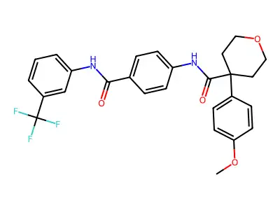 4-(4-methoxyphenyl)-N-[4-[[3-(trifluoromethyl)phenyl]carbamoyl]phenyl]oxane-4-carboxamide structure
