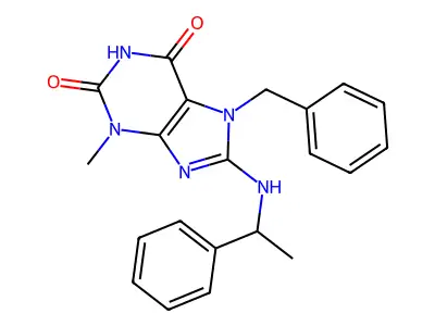 7-benzyl-3-methyl-8-((1-phenylethyl)amino)-1H-purine-2,6(3H,7H)-dione structure
