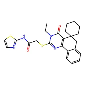 2-(3-ethyl-4-oxospiro[6H-benzo[h]quinazoline-5,1'-cyclohexane]-2-yl)sulfanyl-N-(1,3-thiazol-2-yl)acetamide structure