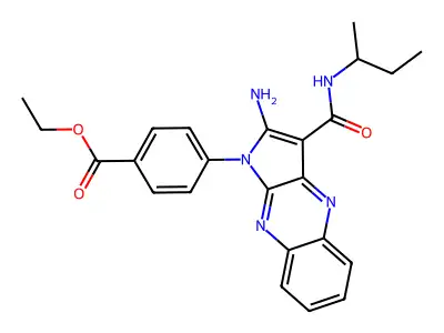 Ethyl 4-[2-amino-3-(butan-2-ylcarbamoyl)pyrrolo[3,2-b]quinoxalin-1-yl]benzoate structure