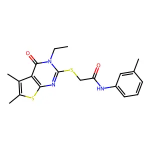 2-((3-Ethyl-5,6-dimethyl-4-oxo-3,4-dihydrothieno[2,3-d]pyrimidin-2-yl)thio)-N-(m-tolyl)acetamide structure